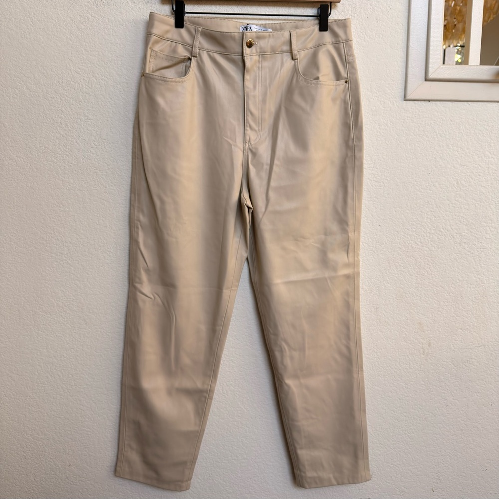 Zara Cream Faux Leather Pants NWT